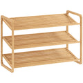 Etajeră pentru pantofi din bambus, cu 3 niveluri, pentru 12 perechi de pantofi, rafturi din bambus cu lamele, 76x33x50,8 cm, culoare lemn natural
