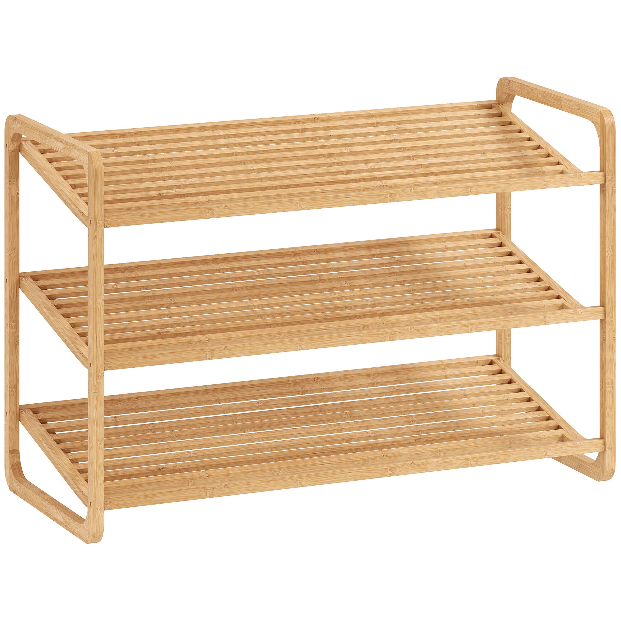 Etajeră pentru pantofi din bambus, cu 3 niveluri, pentru 12 perechi de pantofi, rafturi din bambus cu lamele, 76x33x50,8 cm, culoare lemn natural