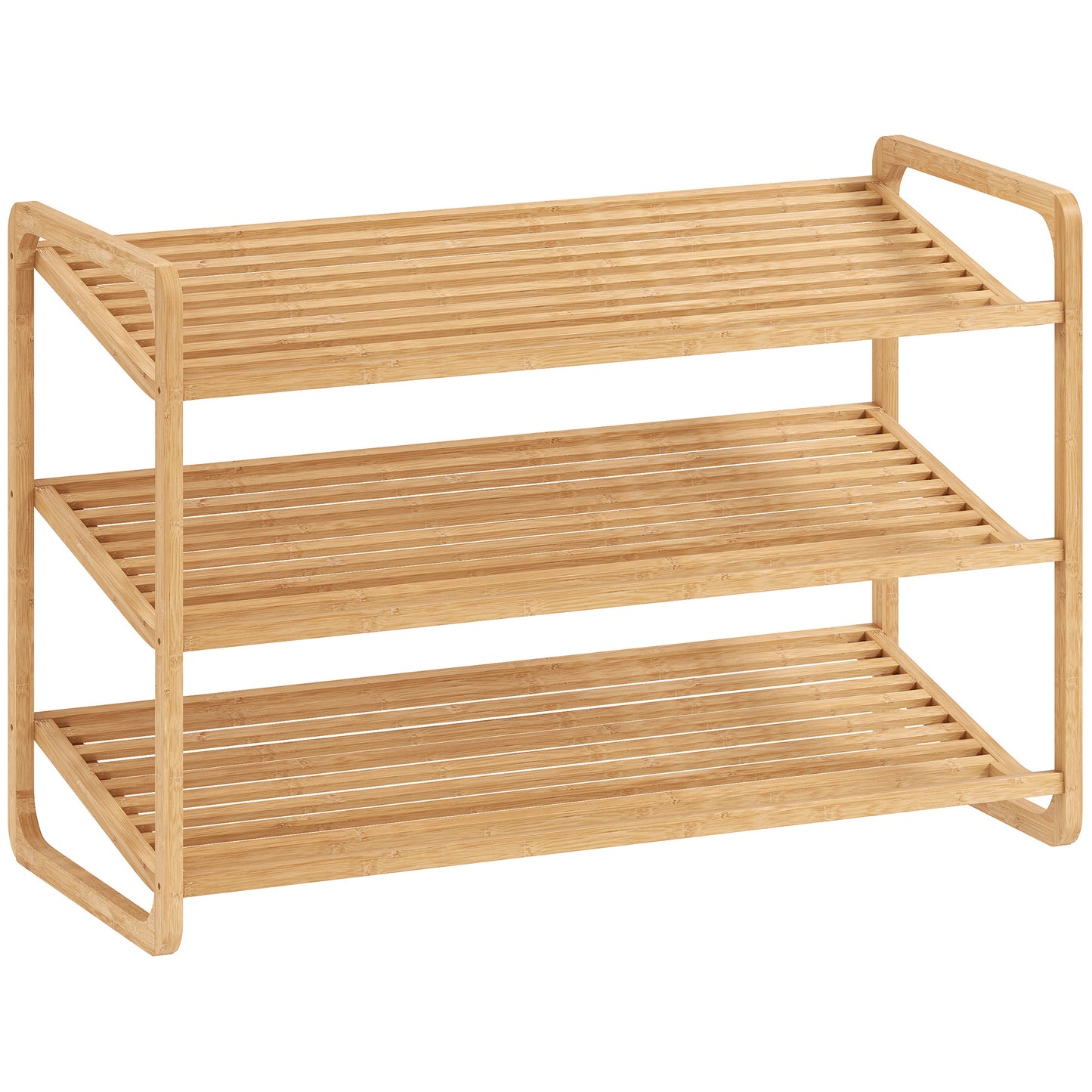 Etajeră pentru pantofi din bambus, cu 3 niveluri, pentru 12 perechi de pantofi, rafturi din bambus cu lamele, 76x33x50,8 cm, culoare lemn natural