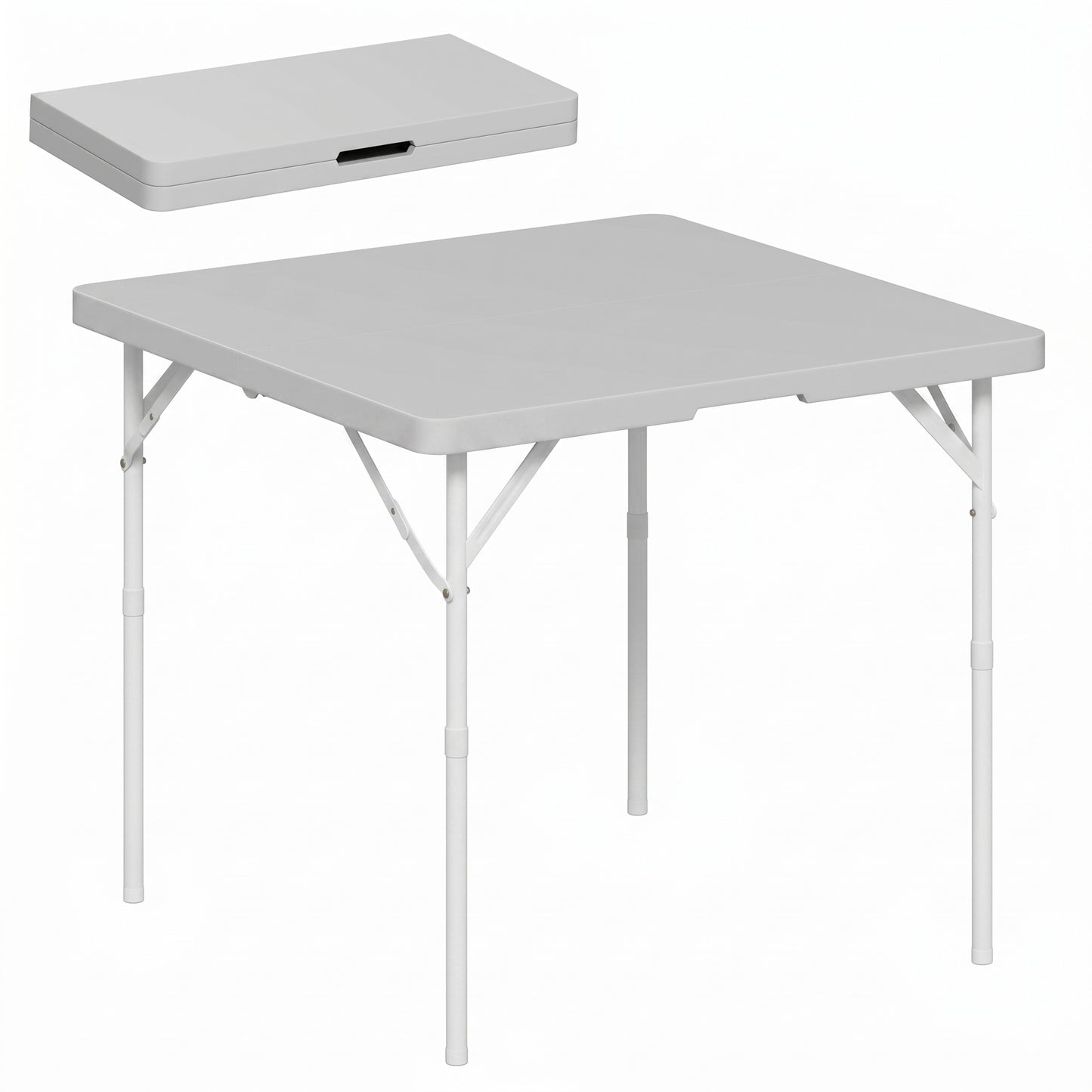 Masă de Camping Pliabilă cu 2 Înălțimi Reglabile, 86x86x74 cm, Alb