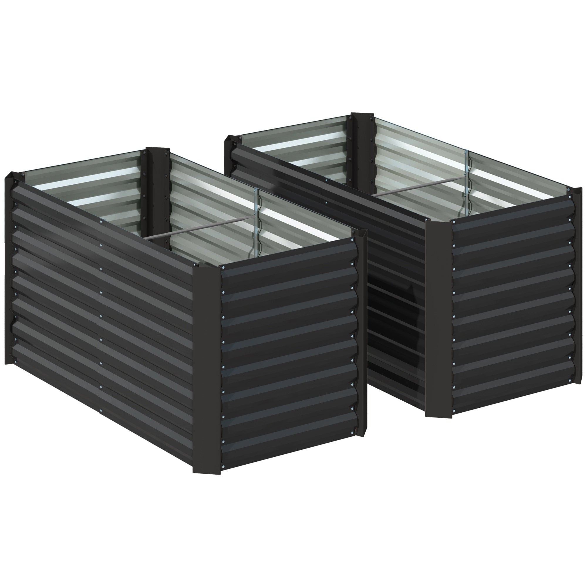 Set 2 Straturi de Grădină Înălțate, Fără Fund, din Oțel Zincat, 120x60x60 cm, Gri Închis