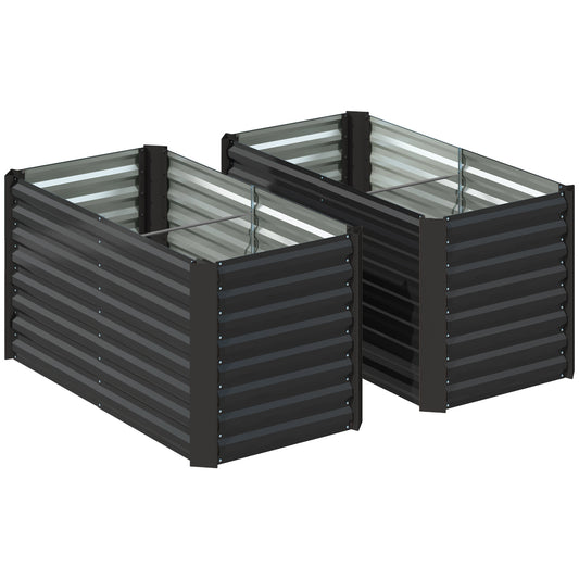 Set 2 Straturi de Grădină Înălțate, Fără Fund, din Oțel Zincat, 120x60x60 cm, Gri Închis