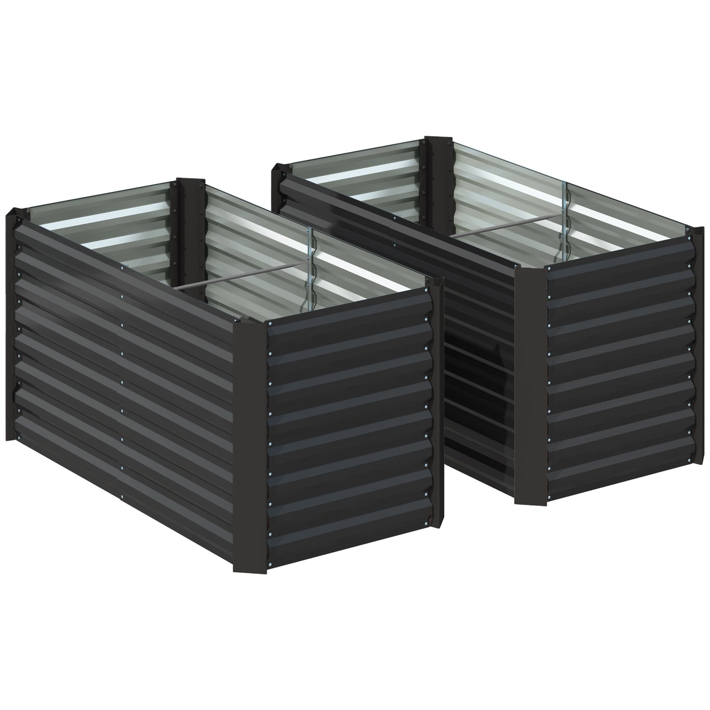 Set 2 Straturi de Grădină Înălțate, Fără Fund, din Oțel Zincat, 120x60x60 cm, Gri Închis