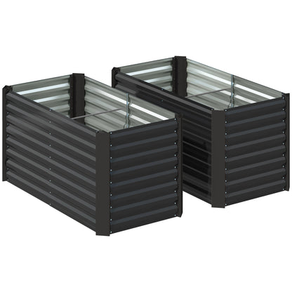 Set 2 Straturi de Grădină Înălțate, Fără Fund, din Oțel Zincat, 120x60x60 cm, Gri Închis