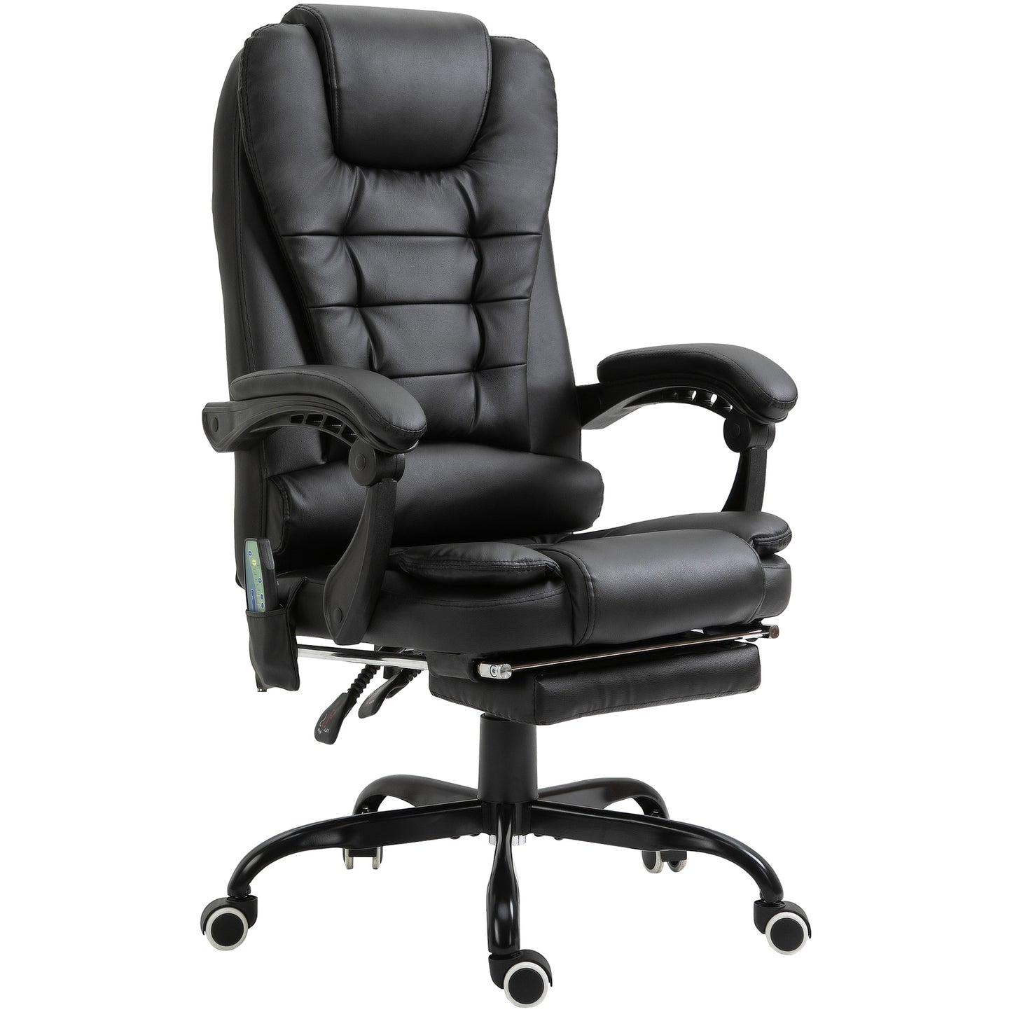 Scaun de Birou cu Masaj, Ergonomic, 7 Puncte de Vibrație, Suport pentru Picioare Retractabil, Funcție Reclinabilă și Înălțime Reglabilă, Negru
