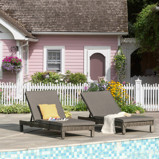 Set 2 Sezlonguri de Gradina in PE Rattan cu Perna Captusita Gri