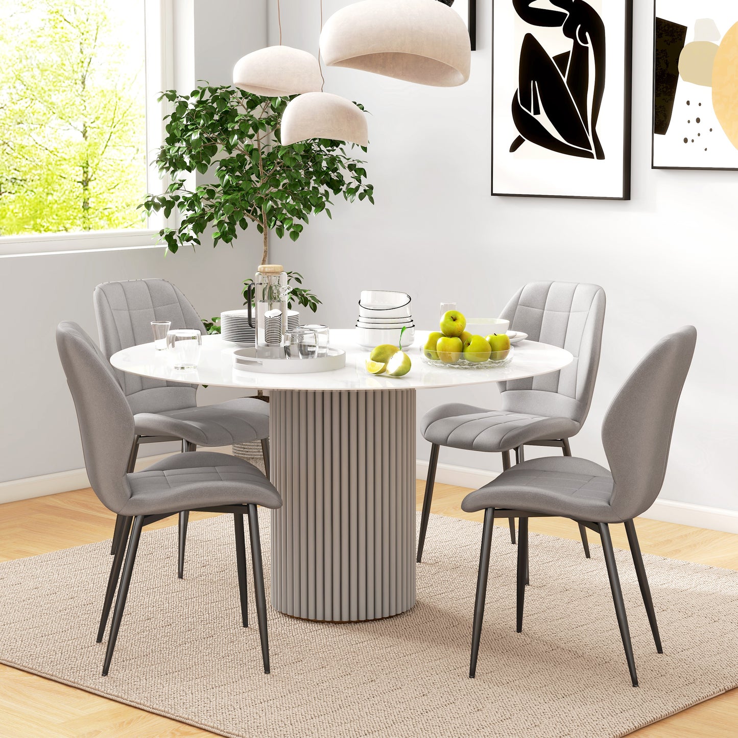Set de 4 scaune de dining moderne pentru bucătărie și living cu tapițerie din flanel, gri