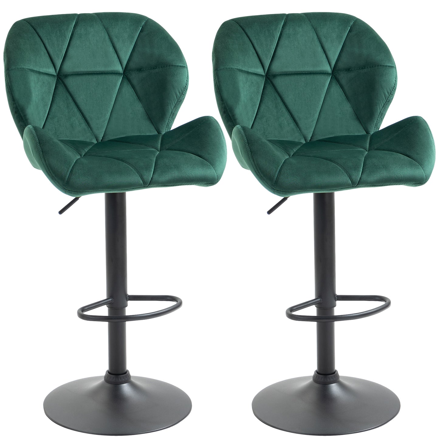 Set 2 Scaune Bar – Catifea Verde, Rotative & Reglabile
