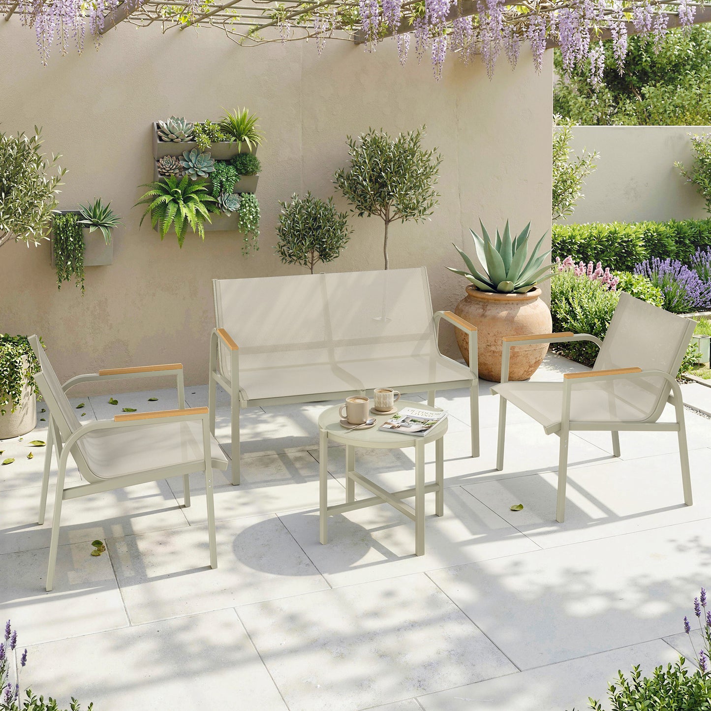 Set Canapea de Exterior cu 2 Fotolii, Verde