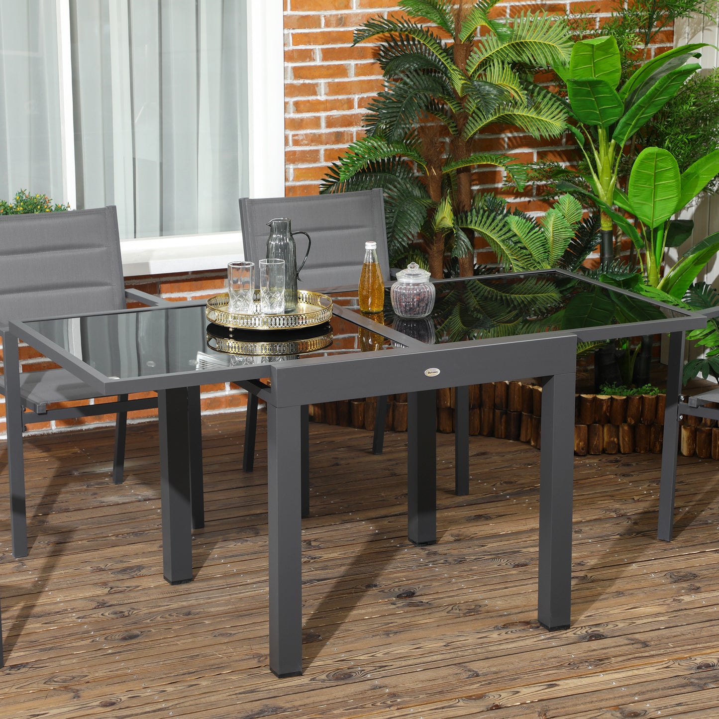 Masă de Grădină Extensibilă cu Blat din Sticlă 80-160x80x75 cm Negru