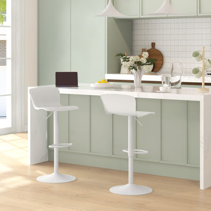 Set 2 Scaune de Bar cu Spătar Ergonomic,  Suport pentru Picioare și Șezut Rotativ, 38,5x40x76,5-97,5 cm, Alb