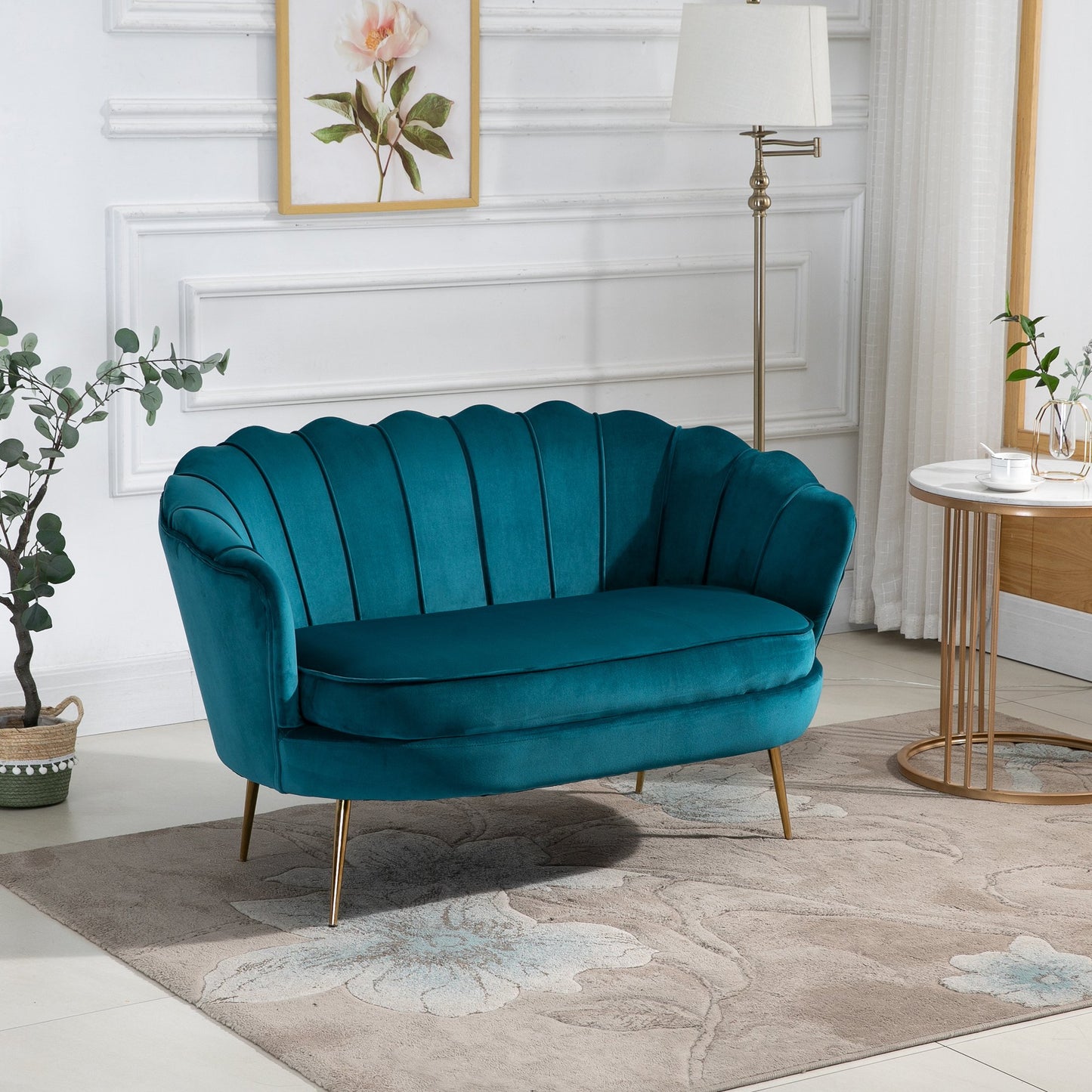 Canapea Vintage 2 Locuri – Catifea Verde, Stil Industrial Chic