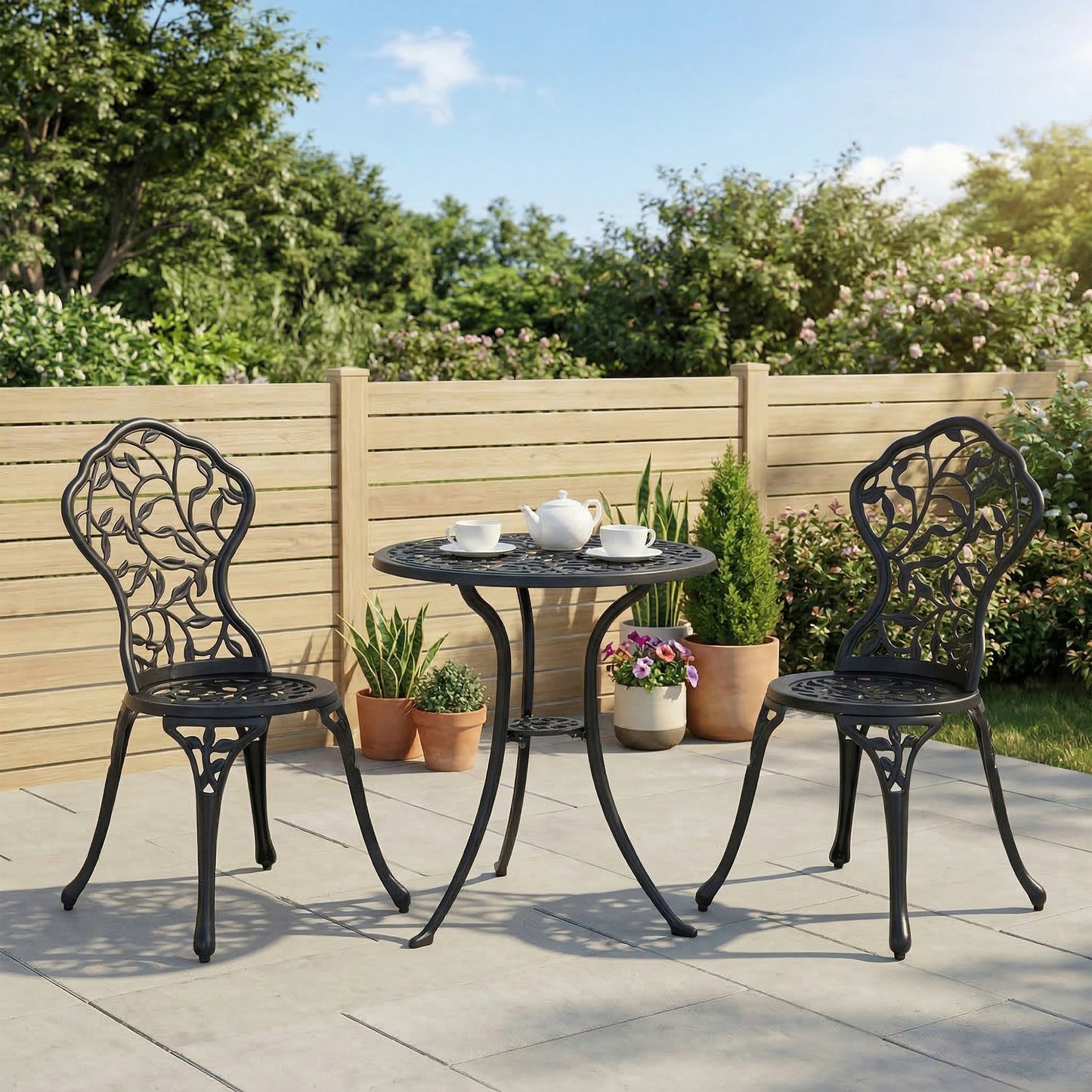 Set de Grădină 3 Piese cu 2 Scaune de Exterior și Masă Rotundă din Aluminiu, Negru
