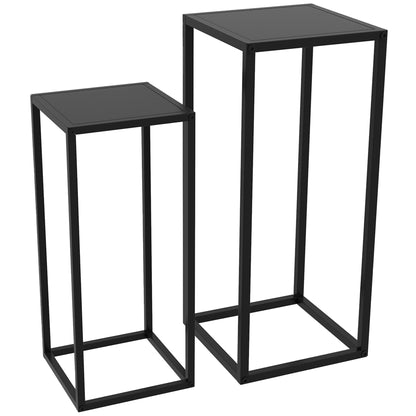 Set 2 suporturi pentru plante din oțel pentru interior și exterior, 25x25x58,5 cm și 31x31x65 cm, negru
