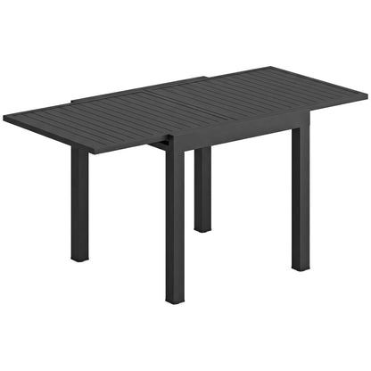 Masă de Grădină Extensibilă cu Șipci pentru 4-6 Persoane, din Aluminiu, 80-160x80x75 cm, Neagră