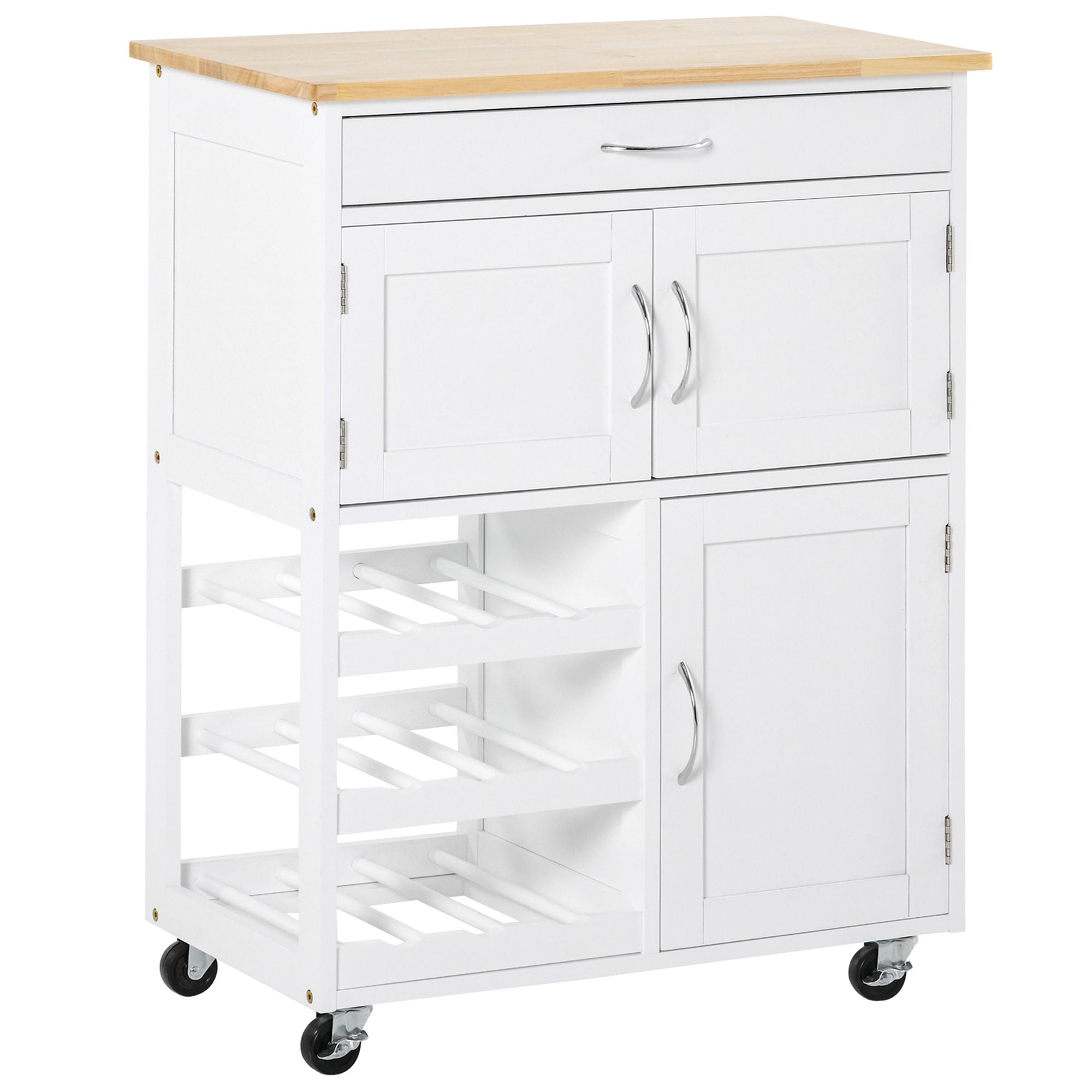 Carucior de Bucatarie Multifunctional cu  Dulap si 4 Roti, 67x37x87 cm, Alb