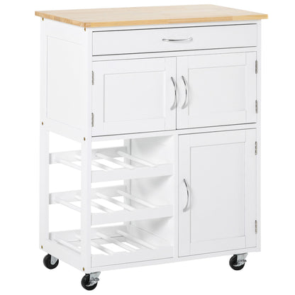 Carucior de Bucatarie Multifunctional cu  Dulap si 4 Roti, 67x37x87 cm, Alb