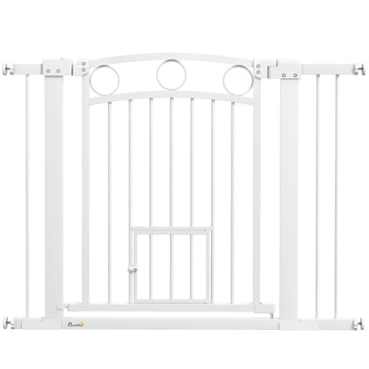 Barieră Reglabilă pentru Câini, 76-104 cm, Înălțime de Siguranță 77 cm cu 2 Extensii, Alb