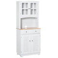 Bufet Bucătărie din Lemn Alb 68×39,5×170 cm, Dulap Spațios cu Rafturi Reglabile, 2 Sertare și Compartimente cu Uși