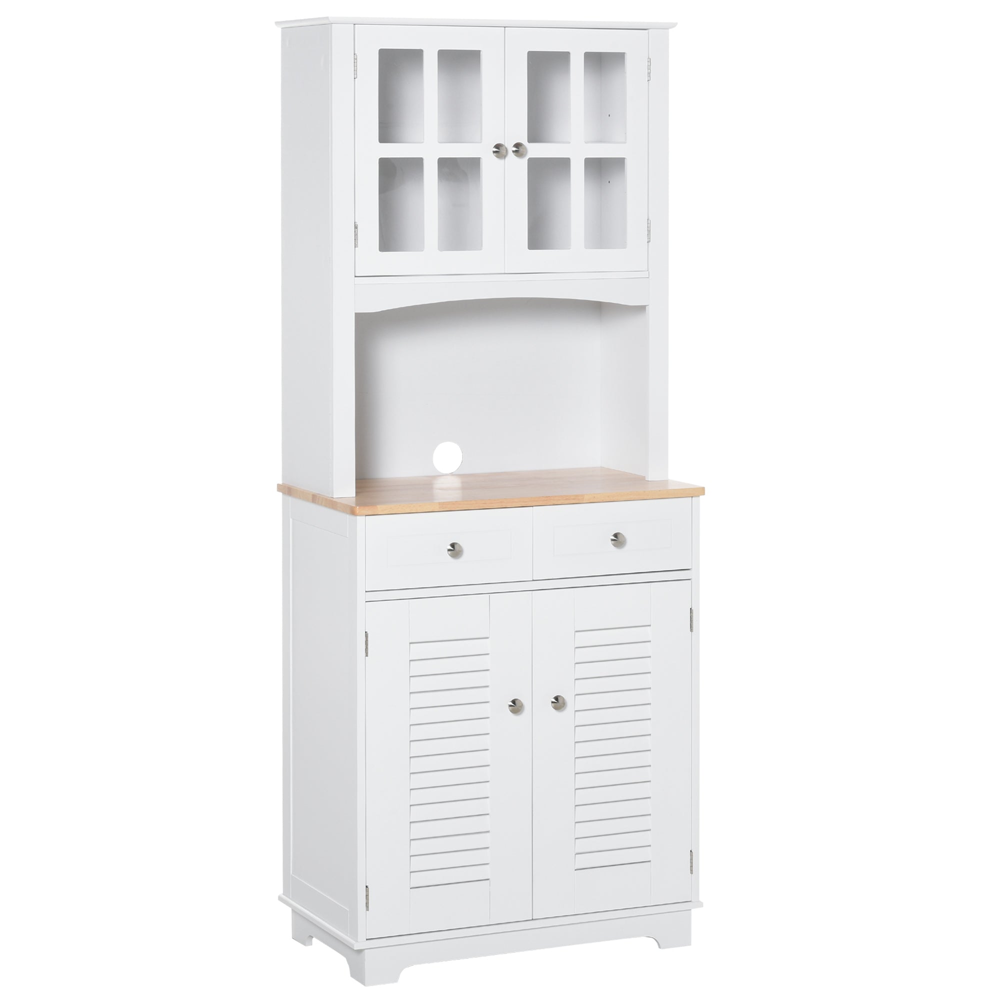 Bufet Bucătărie din Lemn Alb 68×39,5×170 cm, Dulap Spațios cu Rafturi Reglabile, 2 Sertare și Compartimente cu Uși