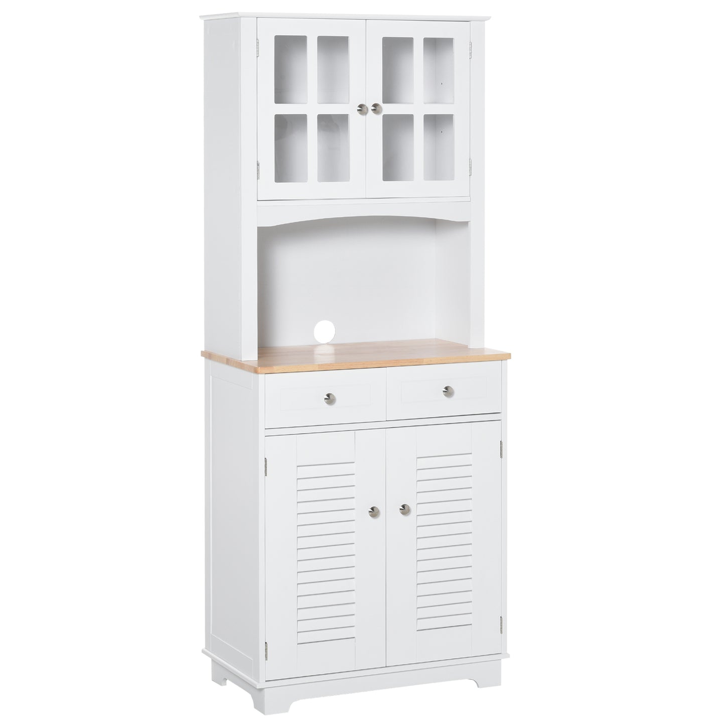 Bufet Bucătărie din Lemn Alb 68×39,5×170 cm, Dulap Spațios cu Rafturi Reglabile, 2 Sertare și Compartimente cu Uși