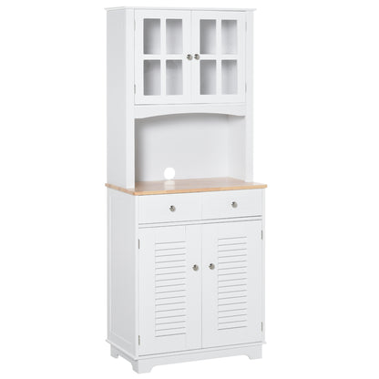 Bufet Bucătărie din Lemn Alb 68×39,5×170 cm, Dulap Spațios cu Rafturi Reglabile, 2 Sertare și Compartimente cu Uși