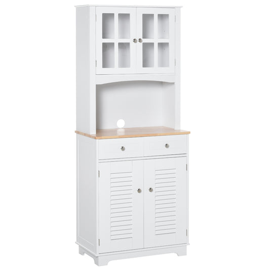Bufet Bucătărie din Lemn Alb 68×39,5×170 cm, Dulap Spațios cu Rafturi Reglabile, 2 Sertare și Compartimente cu Uși