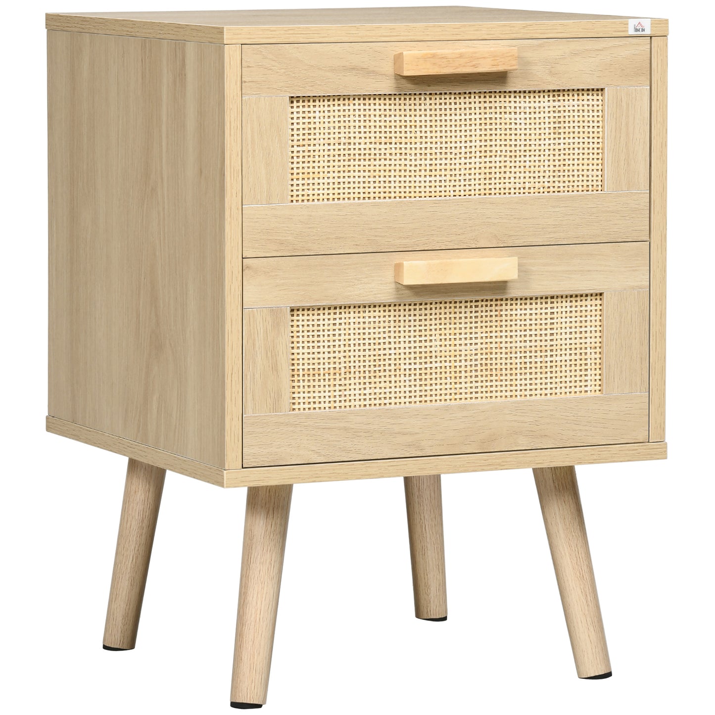 Noptieră pentru Dormitor cu 2 Sertare în Stil Boho, 40x40x56cm, Culoare Lemn Natural