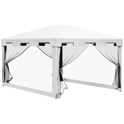 Foișor de grădină 4x3 m cu plasă de țânțari și 2 intrări, din metal și PE, alb și negru