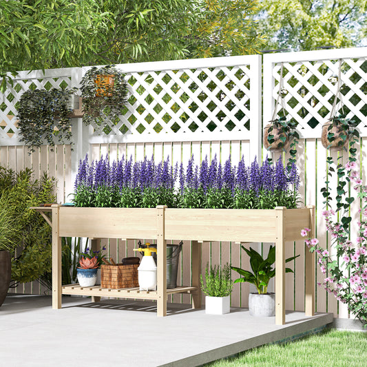 Jardinieră Ridicată cu Măsuță Laterală și Raft pentru Unelte Inferior, din Lemn de Molid, 207x59x78 cm