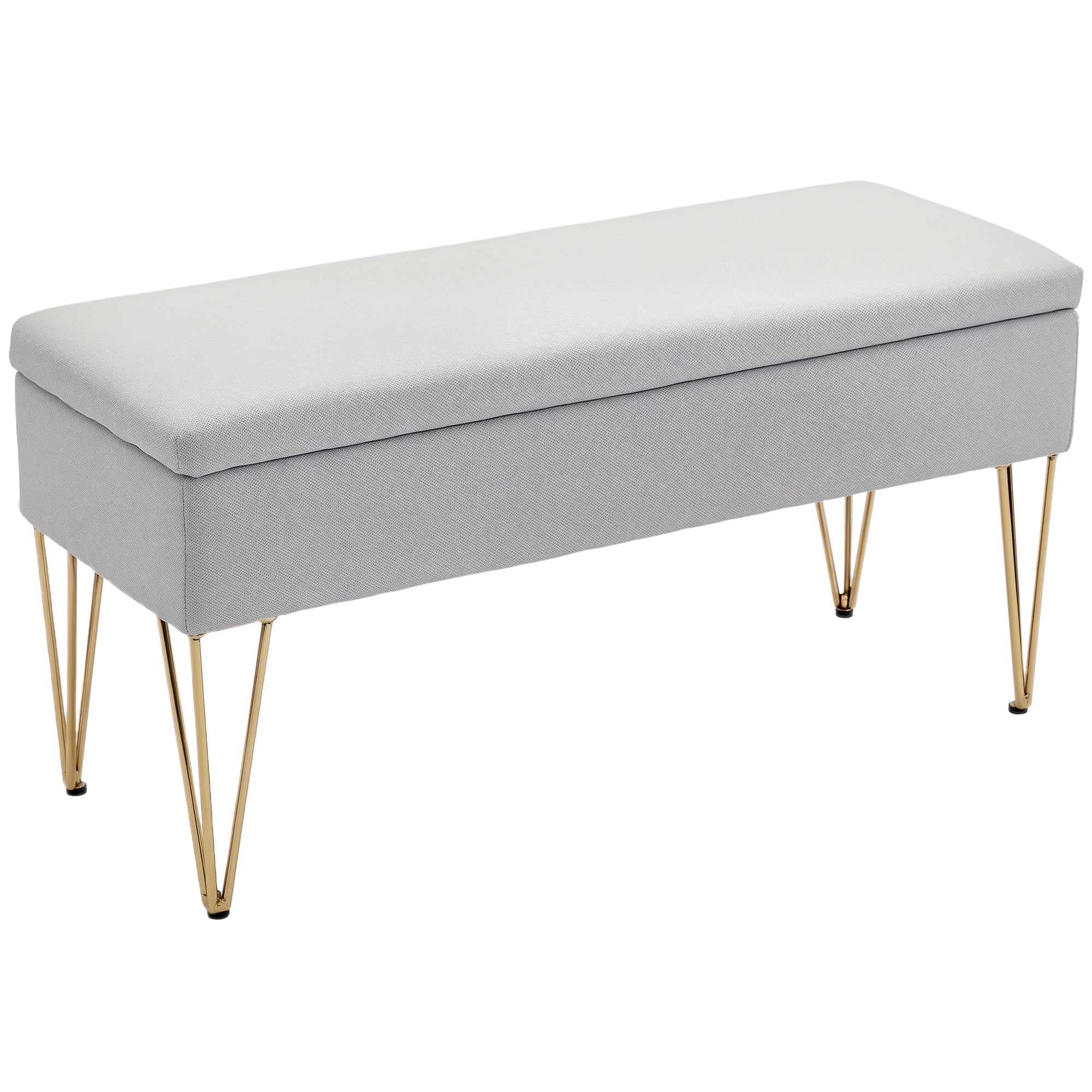 Bancă pentru capătul patului cu spațiu de depozitare, din material textil și picioare din oțel, 100x40x49 cm, gri deschis