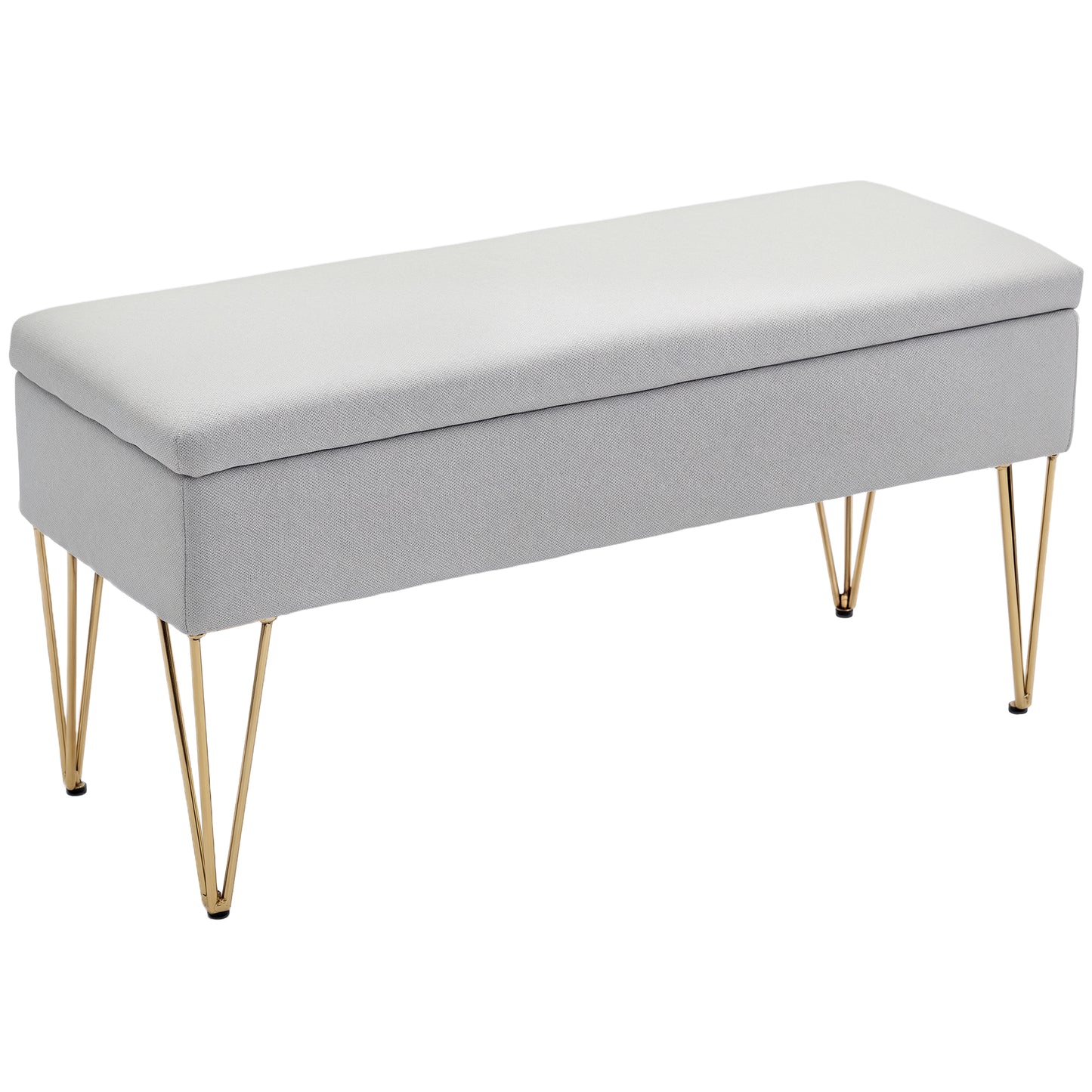 Bancă pentru capătul patului cu spațiu de depozitare, din material textil și picioare din oțel, 100x40x49 cm, gri deschis