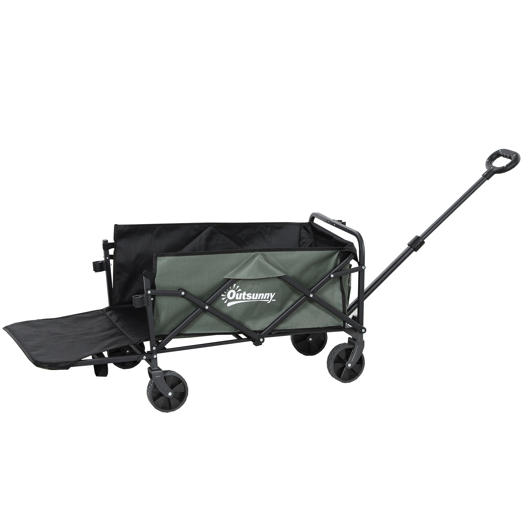 Cărucior de Grădină 95L Pliabil cu Panou Rabatabil, din Oțel și Poliester, 125x48x78-102 cm, Verde