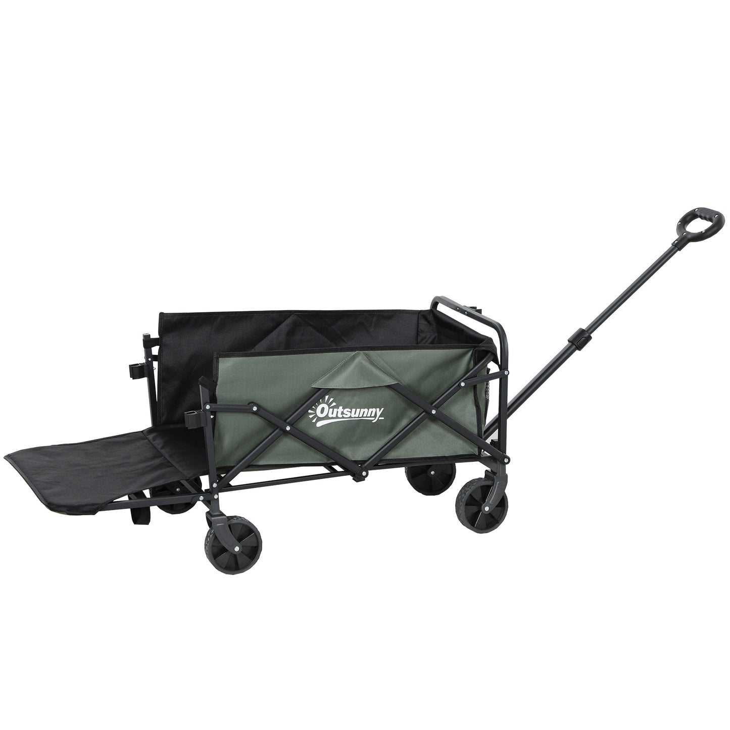 Cărucior de Grădină 95L Pliabil cu Panou Rabatabil, din Oțel și Poliester, 125x48x78-102 cm, Verde