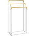 Suport independent pentru prosoape cu 3 bare din bambus și oțel, 45x22,5x86 cm, alb și culoarea lemnului