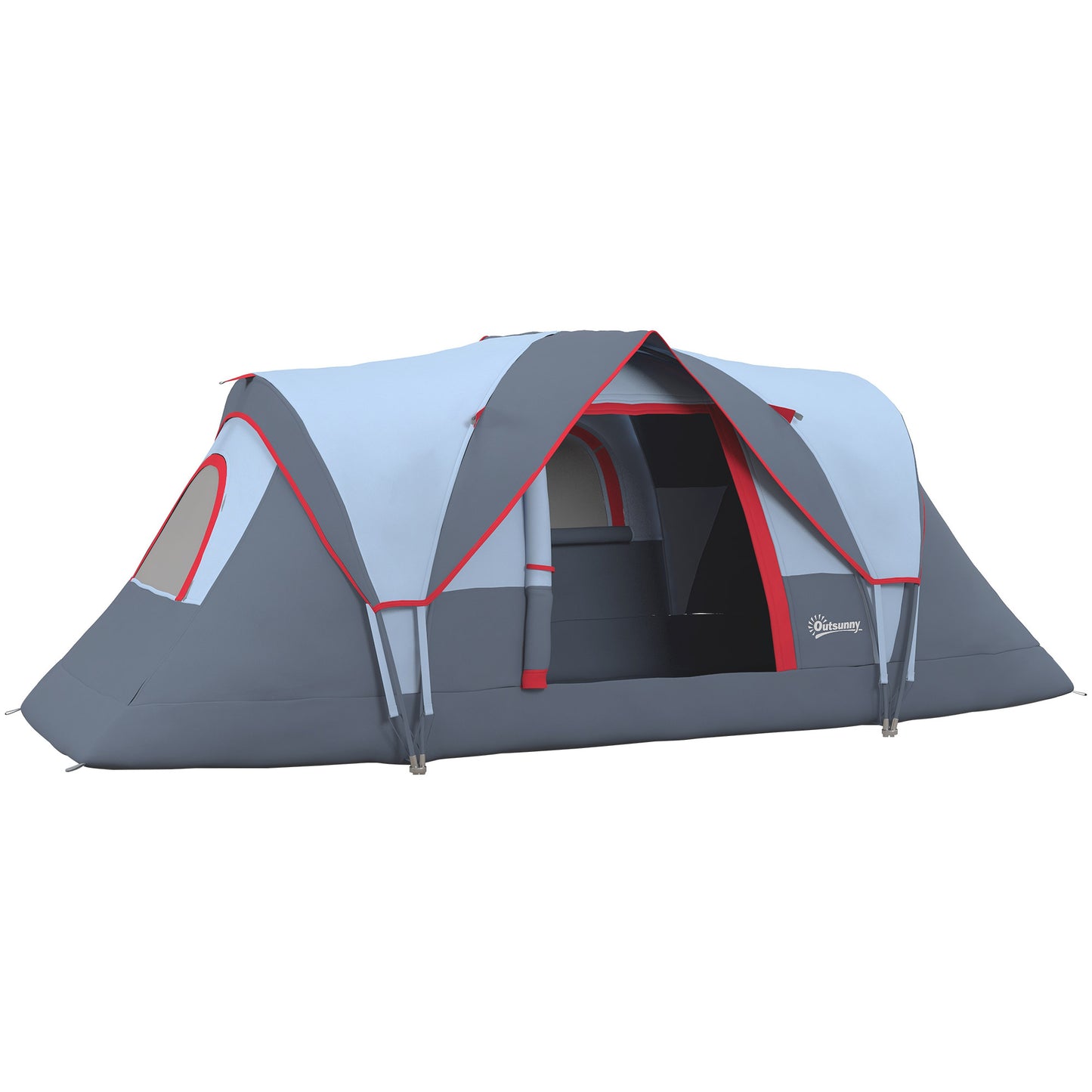 Cort de Camping pentru 4 Persoane Impermeabil cu Ferestre și Stâlpi din Fibră de Sticlă, 4.55x2.3x1.8 m, Gri