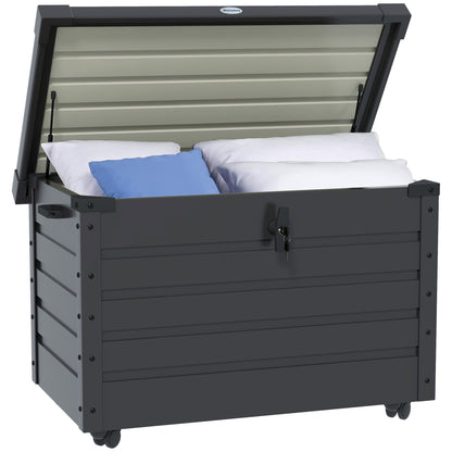 Ladă de Exterior de 295L cu Încuietoare și 2 Mânere, din Oțel Galvanizat, 120x62x66 cm, Gri Închis