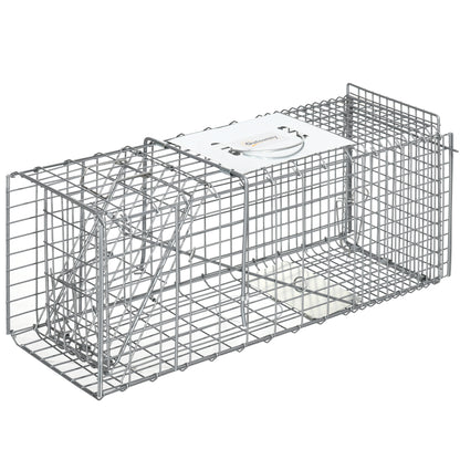 Capcana pentru animale , 66 x 24 x 30,5 cm Cusca umana pentru rozatoare pentru iepuri, veverite, nurci, vole, argintie