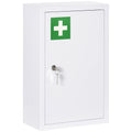 Dulap pentru Medicamente din Oțel Inoxidabil, Cutie de Prim Ajutor cu 3 Niveluri, Închidere cu 2 Chei și Montare pe Perete, 30x14x46 cm, Alb