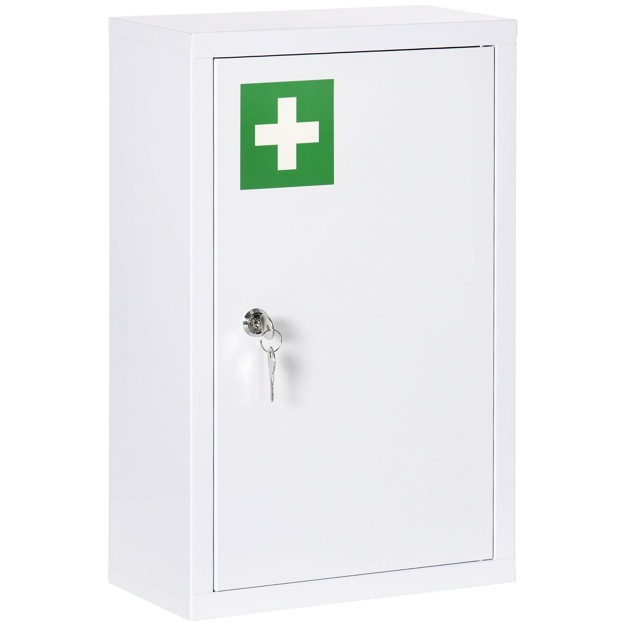Dulap pentru Medicamente din Oțel Inoxidabil, Cutie de Prim Ajutor cu 3 Niveluri, Închidere cu 2 Chei și Montare pe Perete, 30x14x46 cm, Alb