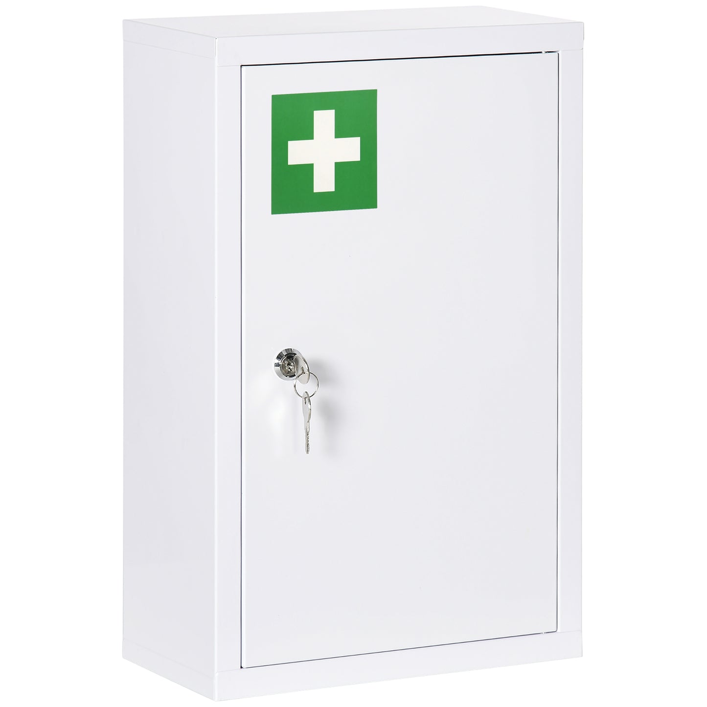 Dulap pentru Medicamente din Oțel Inoxidabil, Cutie de Prim Ajutor cu 3 Niveluri, Închidere cu 2 Chei și Montare pe Perete, 30x14x46 cm, Alb