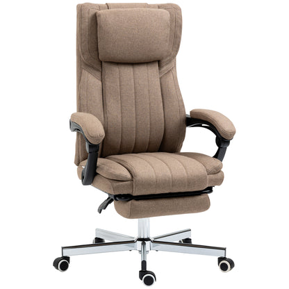 Scaun de Birou cu Masaj, Suport pentru Picioare și Telecomandă, din Material Textil cu Aspect de In, 65x61x108-118 cm, Maro
