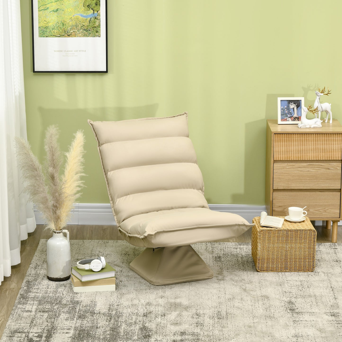 Fotoliu Relax din material capitonat cu pivotare la 360°, fotoliu rabatabil pe 3 nivele 62x62x95cm, bej