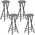 Set 4 Scaune de Bar Pliabile cu Suport dublu pentru Picioare, din Lemn și Oțel, 34x30x70 cm, Negru