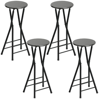 Set 4 Scaune de Bar Pliabile cu Suport dublu pentru Picioare, din Lemn și Oțel, 34x30x70 cm, Negru