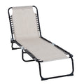 Sezlong portabil din otel si material tip plasa, care permite circularea aerului, cu spatar reglabil pe 4 pozitii, 197x58x26 cm, negru si crem