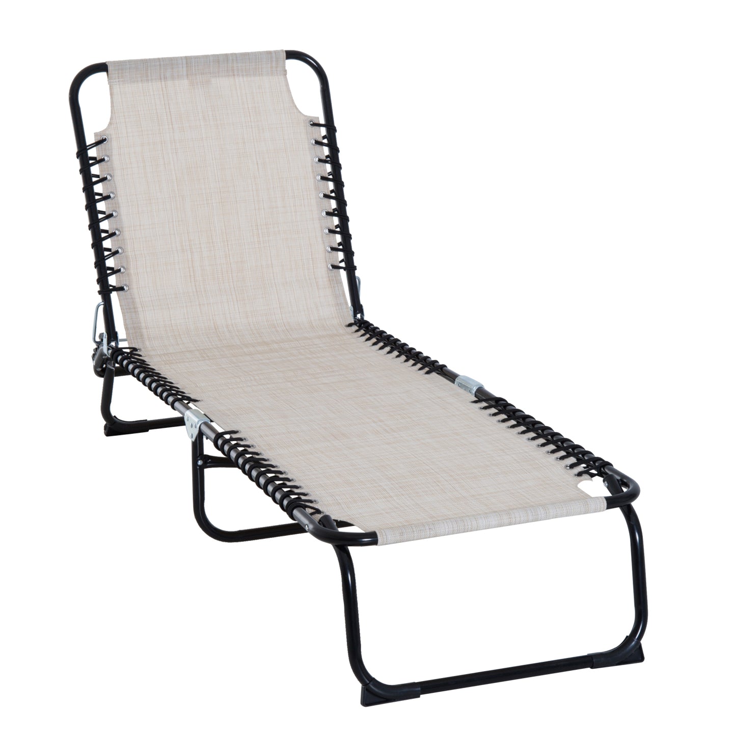 Sezlong portabil din otel si material tip plasa, care permite circularea aerului, cu spatar reglabil pe 4 pozitii, 197x58x26 cm, negru si crem