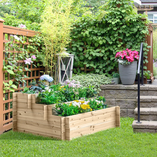 Jardiniera din Lemn pe 3 Nivele pentru Gradina si Legume, 120x100x54cm