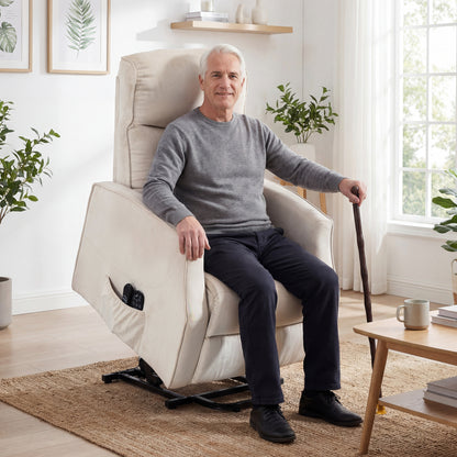 Fotoliu Electric cu Ridicare, Fotoliu Relax cu Masaj și Încălzire, Bej