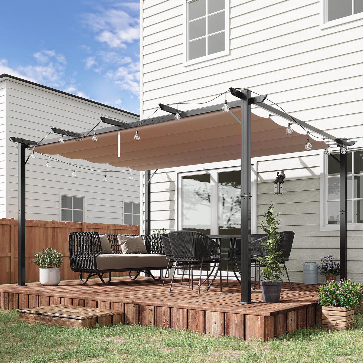 Foisor Pergola de Gradina 3X4m Prelata Culisanta in Poliester Impermeabil si Schelet in Aluminiu